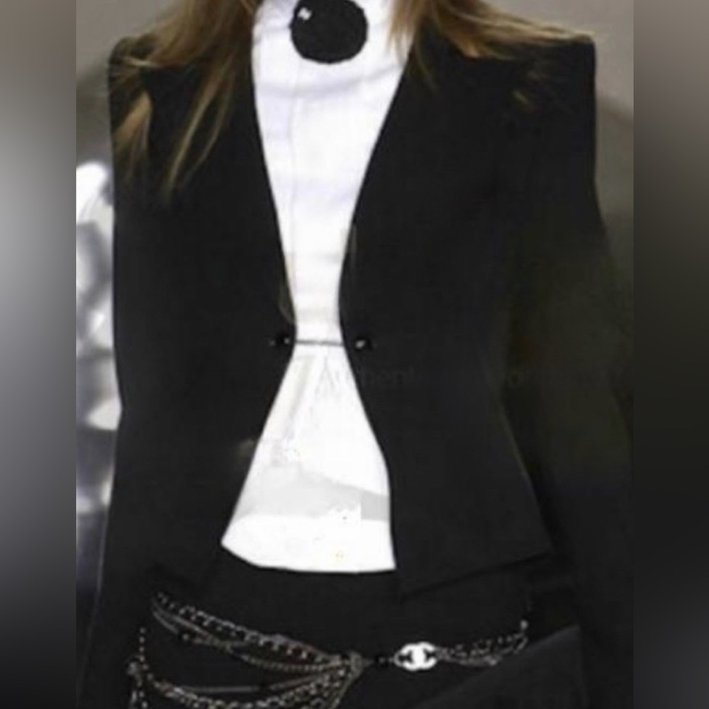 RARE Chanel 05P Shimmer Blazer Crystal CC Chain Link Button Jacket Black